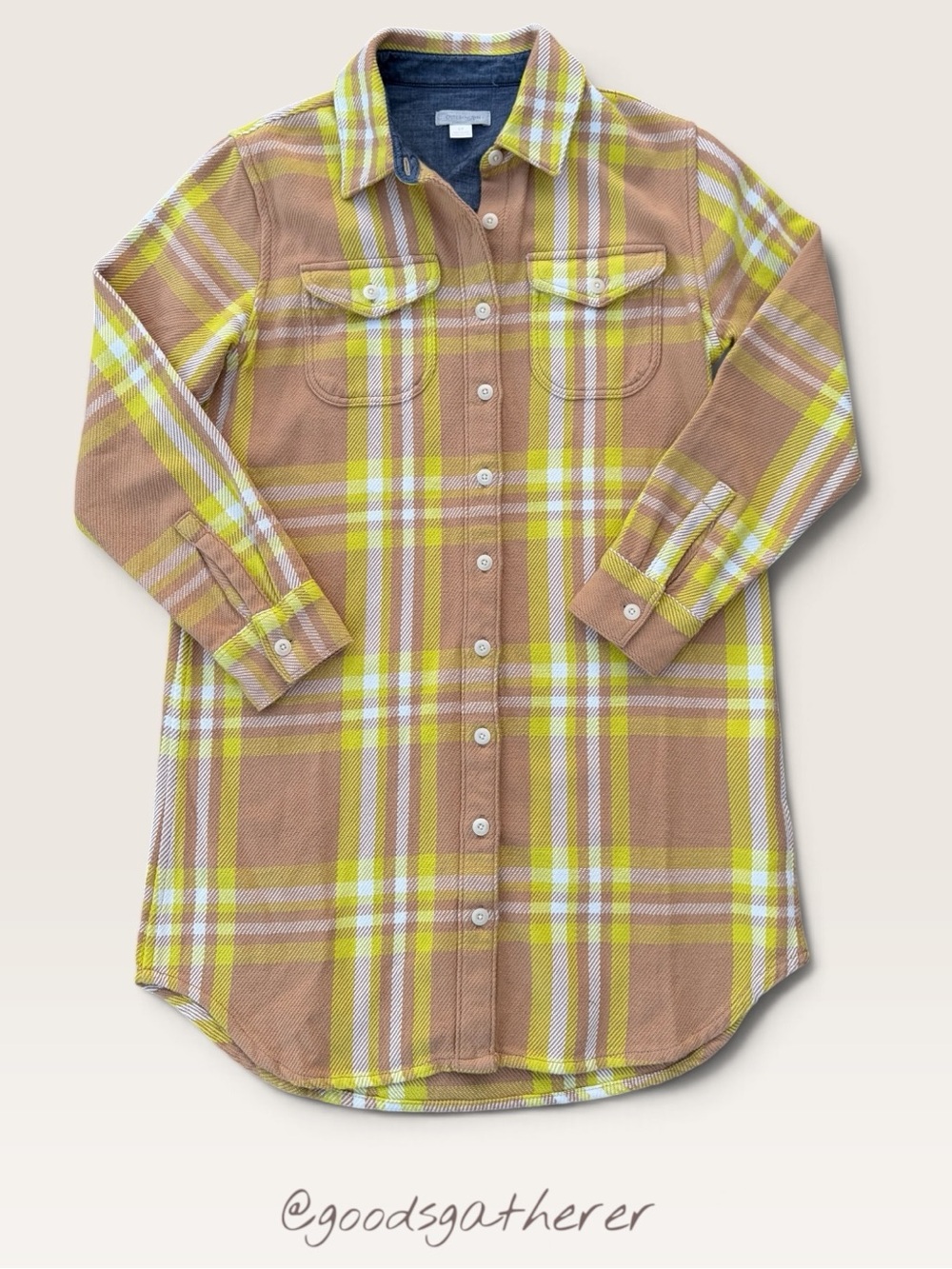 Outerknown Organic Cotton Plaid Shacket Overshirt Women’s S Brown Green